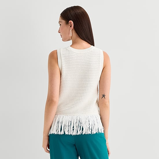 Worthington Womens Crew Neck Sleeveless Pullover Sweater