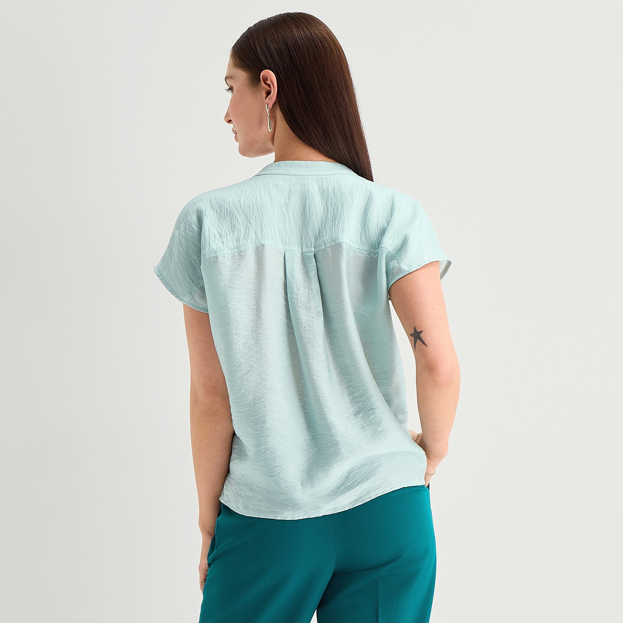 Worthington Womens Henley Neck Short Sleeve Blouse