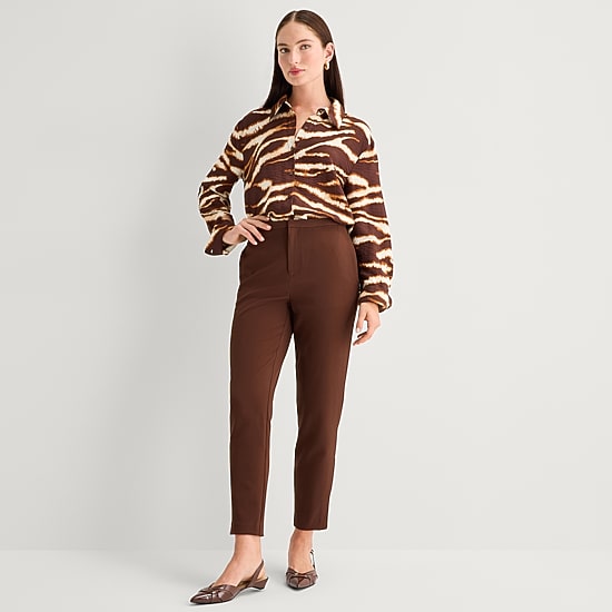 Worthington Womens Y Neck Long Sleeve Relaxed Fit Button-Down Shirt
