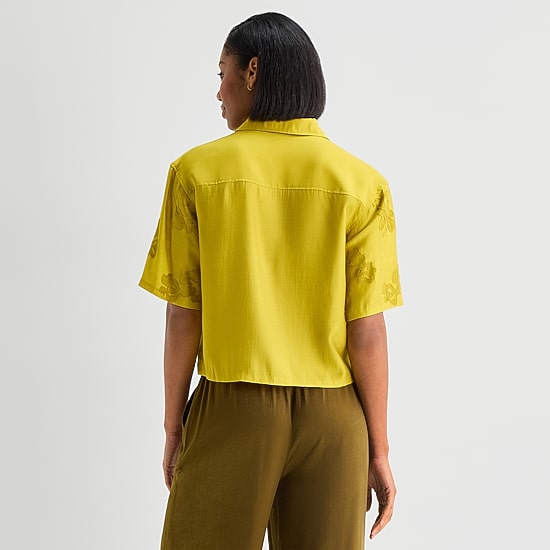 Worthington Womens Drop Shoulder Short Sleeve Regular Fit Button-Down Shirt