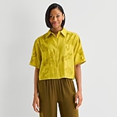 Worthington Womens Drop Shoulder Short Sleeve Regular Fit Button-Down Shirt