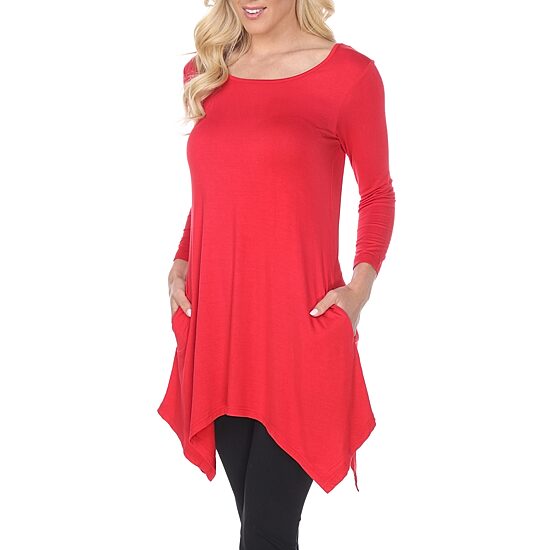 White Mark Womens Round Neck 3/4 Sleeve Tunic Top