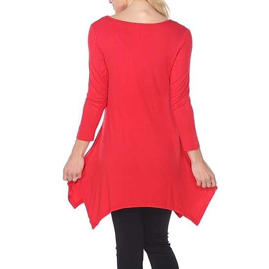 White Mark Womens Round Neck 3/4 Sleeve Tunic Top