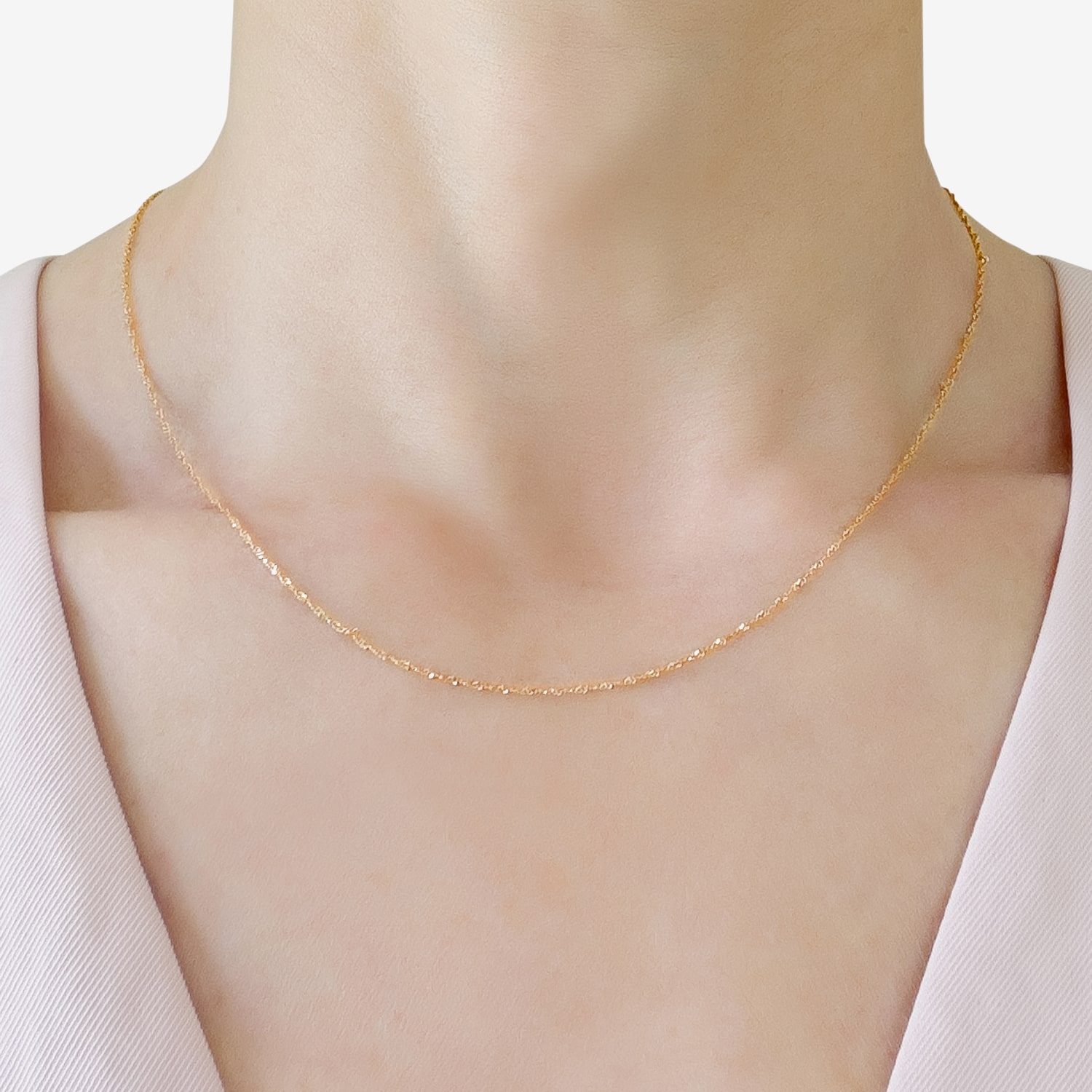 14K Gold 16 - 18 Inch Solid Singapore Chain Necklace