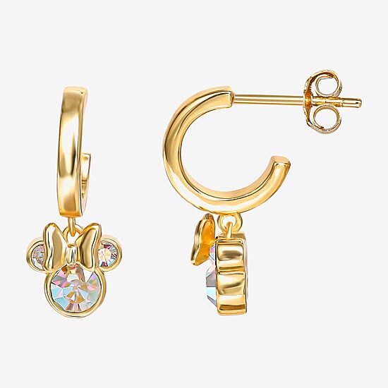 Disney Collection Girls White Crystal 14K Gold Over Silver 17.5mm Minnie Mouse Hoop Earrings