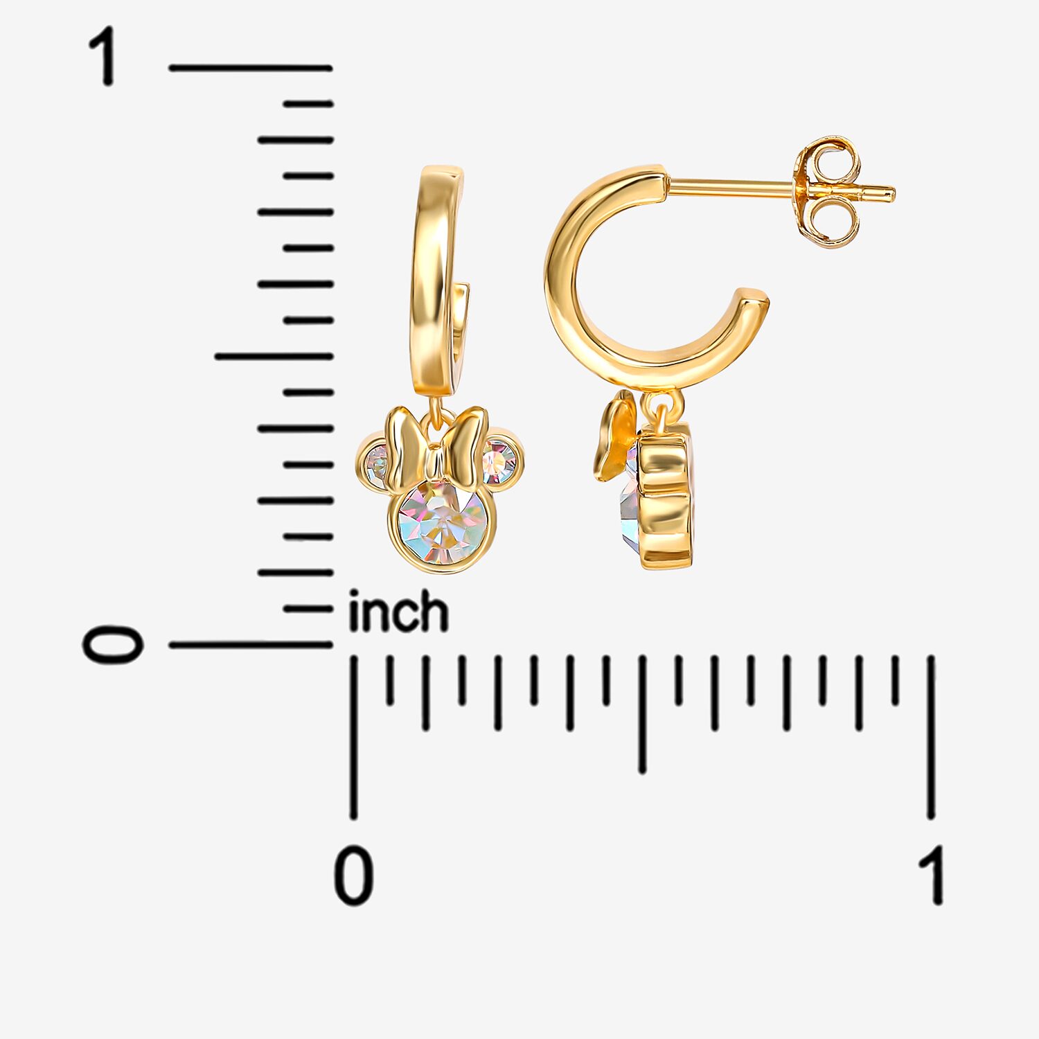 Disney Collection Girls White Crystal 14K Gold Over Silver 17.5mm Minnie Mouse Hoop Earrings