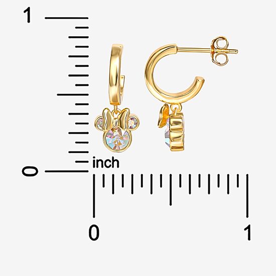 Disney Collection Girls White Crystal 14K Gold Over Silver 17.5mm Minnie Mouse Hoop Earrings
