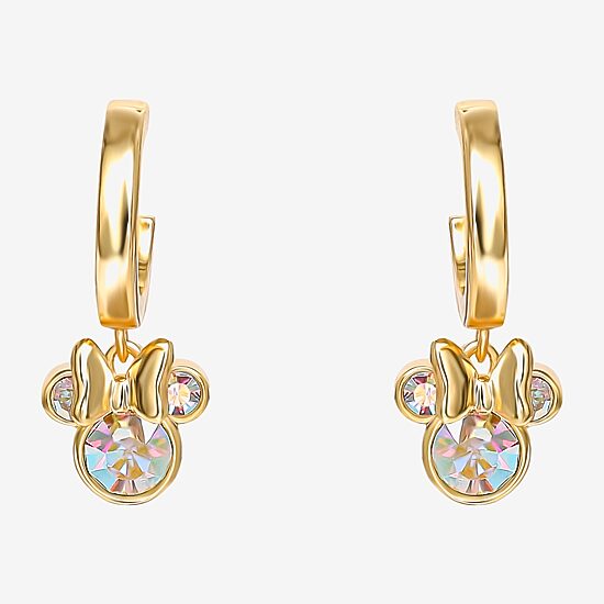 Disney Collection Girls White Crystal 14K Gold Over Silver 17.5mm Minnie Mouse Hoop Earrings