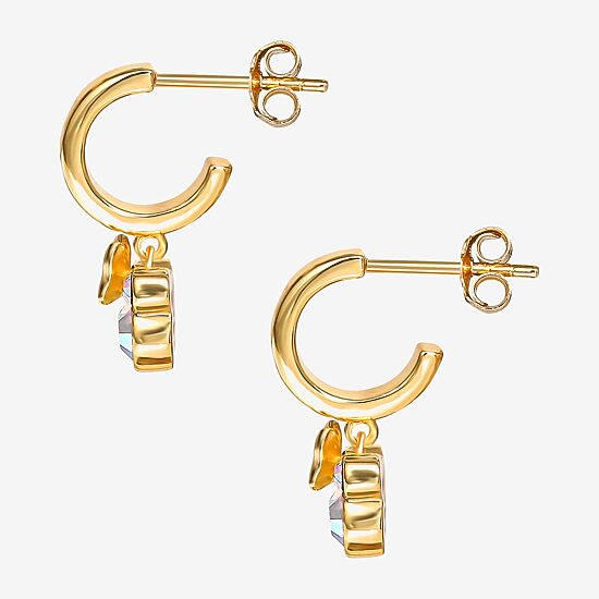 Disney Collection Girls White Crystal 14K Gold Over Silver 17.5mm Minnie Mouse Hoop Earrings