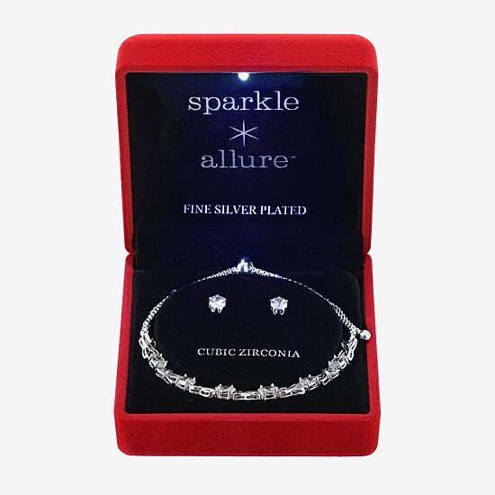 Sparkle Allure Light Up Box Womens Cubic Zirconia Pure Silver Over Brass 2-pc. Jewelry Set