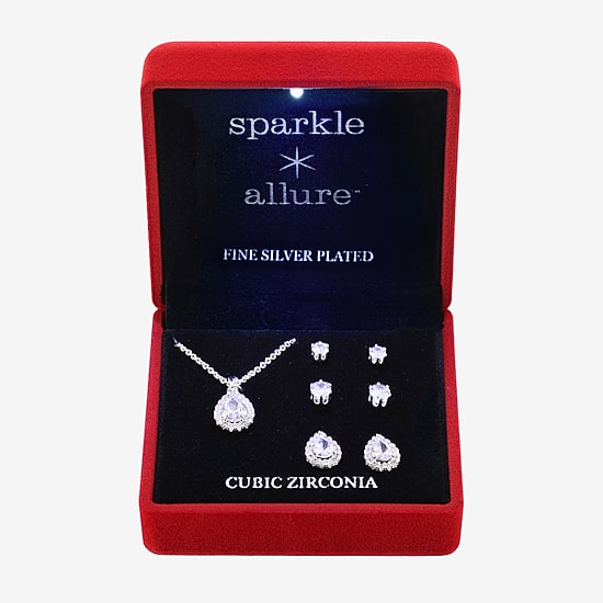 Sparkle Allure Light Up Box Womens Cubic Zirconia Pure Silver Over Brass 4-pc. Jewelry Set