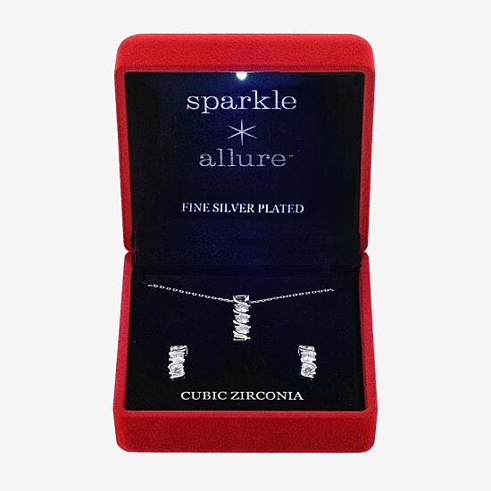 Sparkle Allure Light Up Box Womens Cubic Zirconia Pure Silver Over Brass 2-pc. Jewelry Set