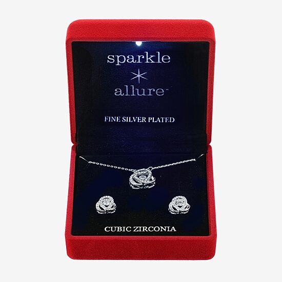 Sparkle Allure Light Up Box Womens Cubic Zirconia Pure Silver Over Brass Knot 2-pc. Jewelry Set