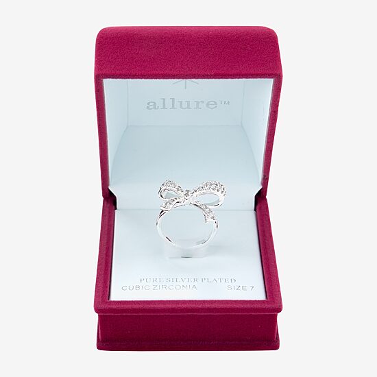 Sparkle Allure Womens Cubic Zirconia Pure Silver Over Brass Bow Cocktail Ring