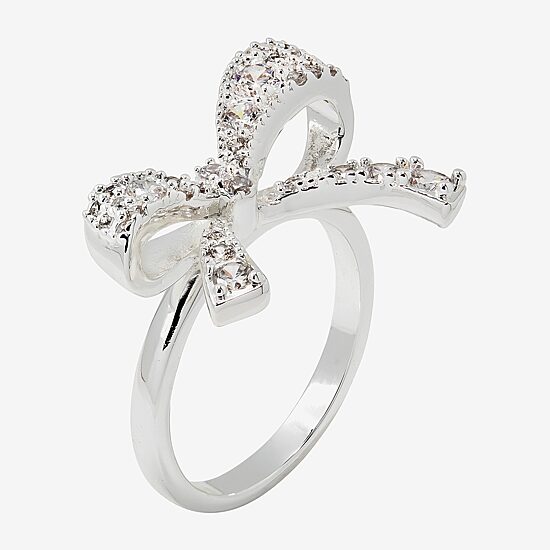 Sparkle Allure Womens Cubic Zirconia Pure Silver Over Brass Bow Cocktail Ring