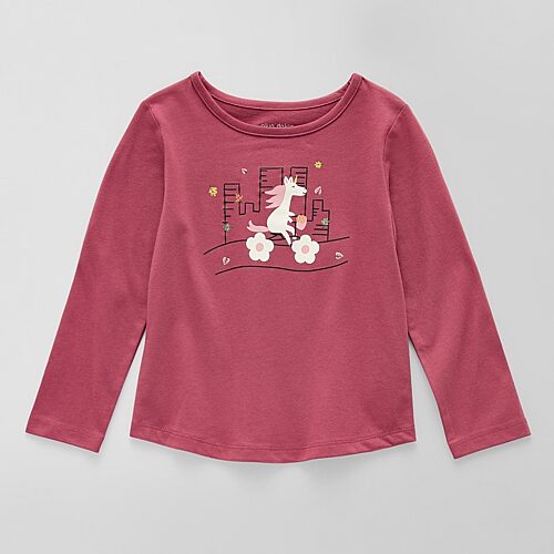 Okie Dokie Toddler & Little Girls Round Neck Long Sleeve Regular Fit Graphic T-Shirt, 12 Months, Pink