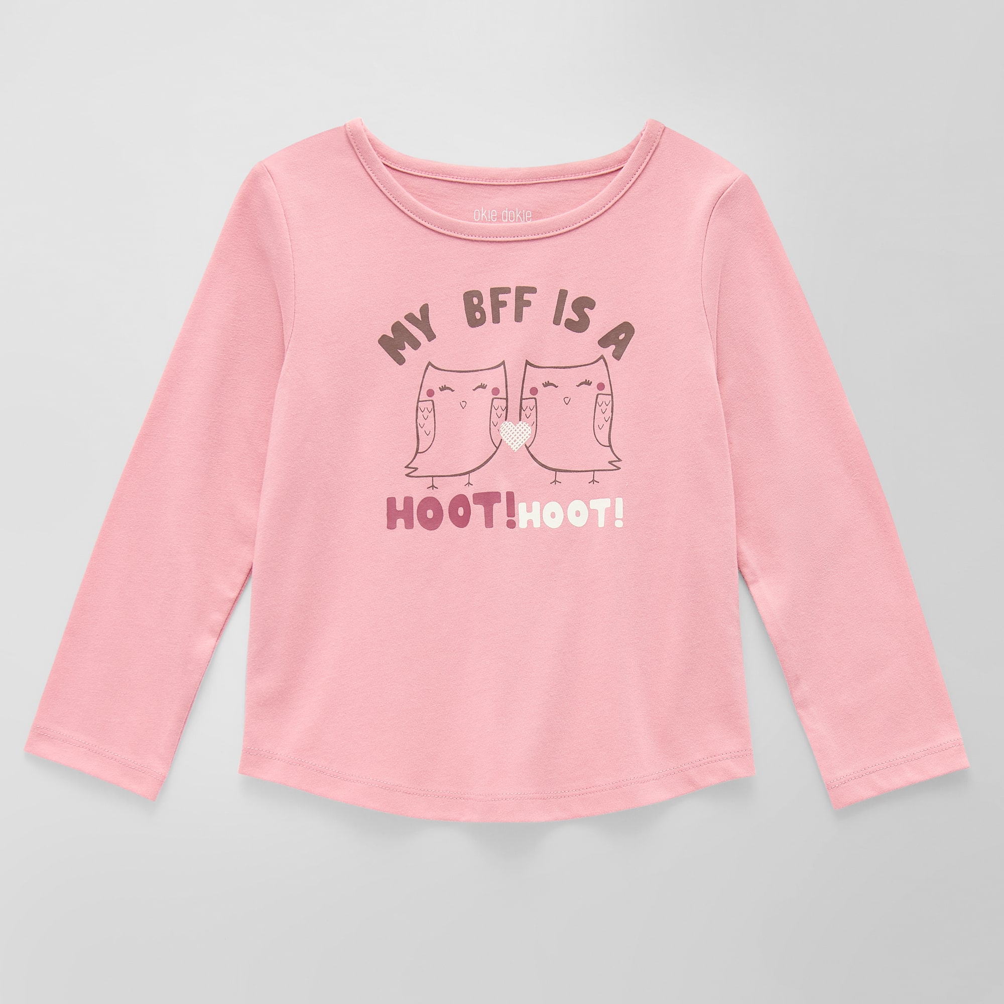 Okie Dokie Toddler & Little Girls Round Neck Long Sleeve Regular Fit Graphic T-Shirt