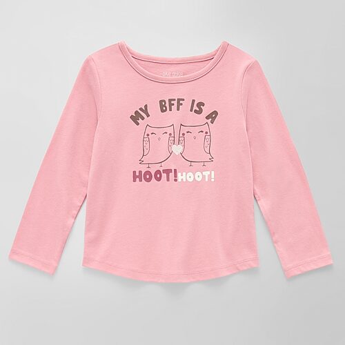 Okie Dokie Toddler & Little Girls Round Neck Long Sleeve Regular Fit Graphic T-Shirt, 12 Months, Pink