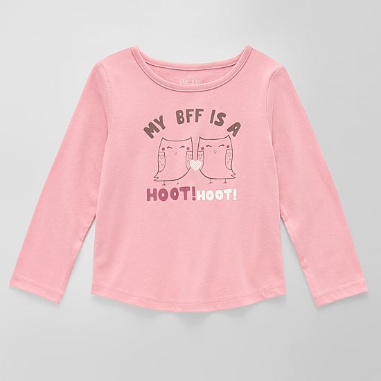 Okie Dokie Toddler & Little Girls Round Neck Long Sleeve Regular Fit Graphic T-Shirt