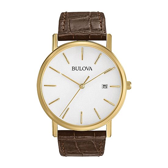 Bulova Classic Mens Brown Leather Strap Watch 97b100