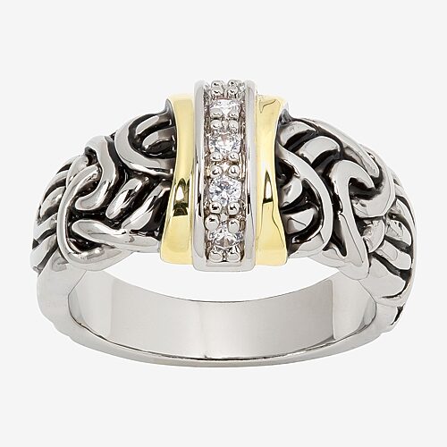 Sparkle Allure Antiqued Womens 4.5MM Cubic Zirconia 14K Gold Over Brass Pure Silver Over Brass Band, 8