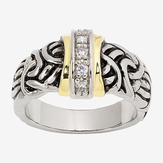 Sparkle Allure Antiqued Womens 4.5MM Cubic Zirconia 14K Gold Over Brass Pure Silver Over Brass Band