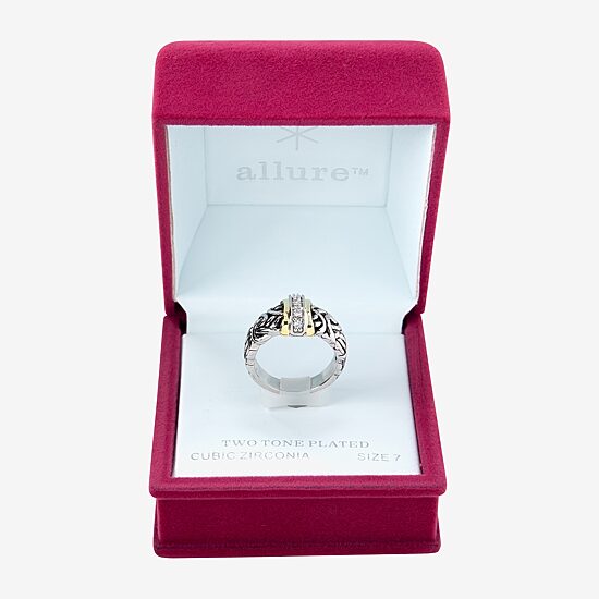 Sparkle Allure Antiqued Womens 4.5MM Cubic Zirconia 14K Gold Over Brass Pure Silver Over Brass Band