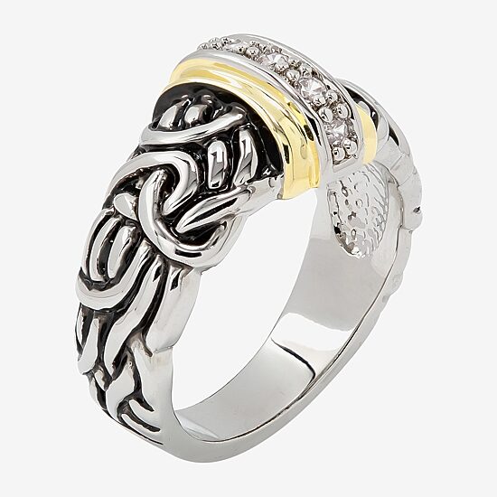 Sparkle Allure Antiqued Womens 4.5MM Cubic Zirconia 14K Gold Over Brass Pure Silver Over Brass Band