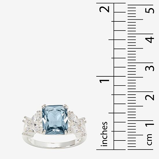 Sparkle Allure Split Shank Womens Blue Crystal Pure Silver Over Brass Cocktail Ring