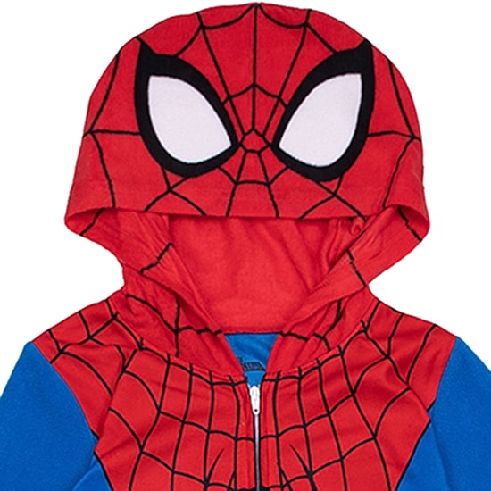 Disney Collection Little & Big Kid Boys Marvel Spiderman Microfleece Hooded Long Sleeve One Piece Pajama