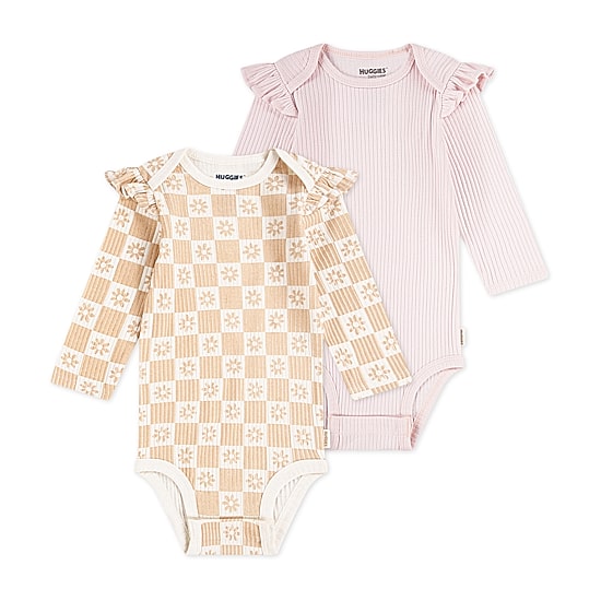 Huggies Baby Girls Crew Neck Long Sleeve Rib Knit 2-pc. Bodysuit