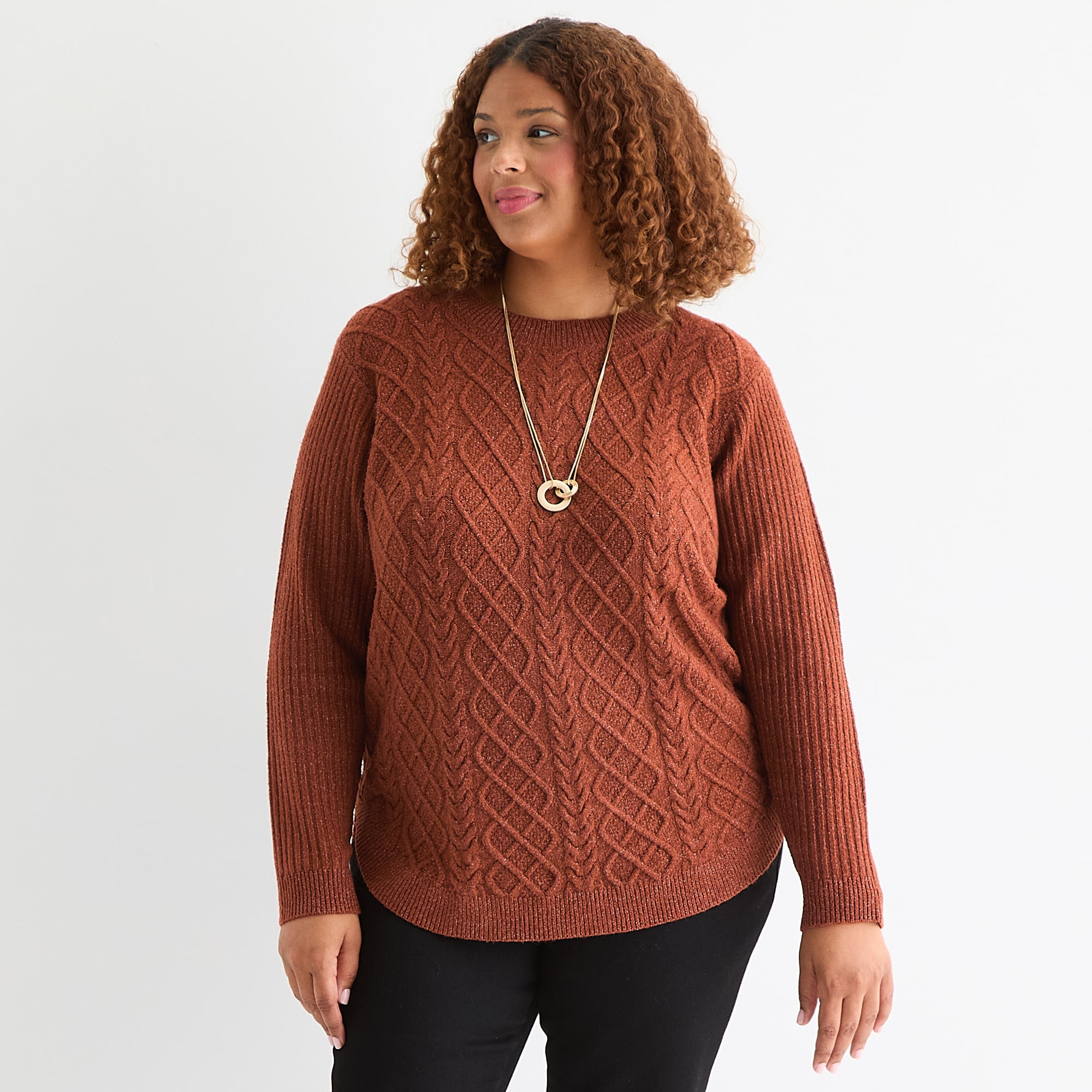 St. John's Bay Plus Womens Crew Neck Long Sleeve Pullover Sweater