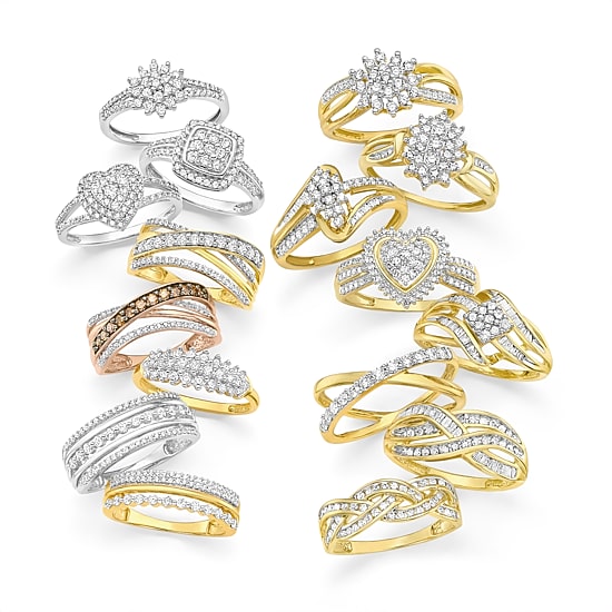 (G-H / Si2-I1) Womens 1/3 CT. T.W. Lab Grown White Diamond 10K Gold Cluster Side Stone Cocktail Ring