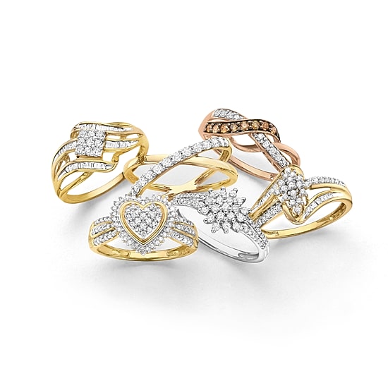 (G-H / Si2-I1) Womens 1/3 CT. T.W. Lab Grown White Diamond 10K Gold Cluster Side Stone Cocktail Ring
