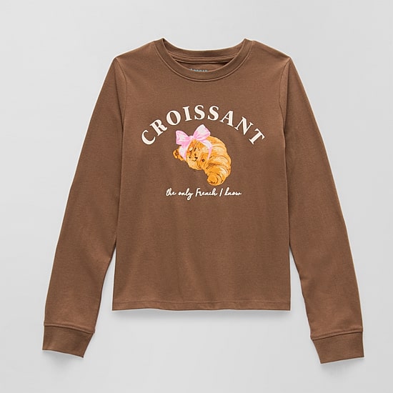 Thereabouts Little & Big Kid Girls Crew Neck Long Sleeve Regular Fit Graphic T-Shirt