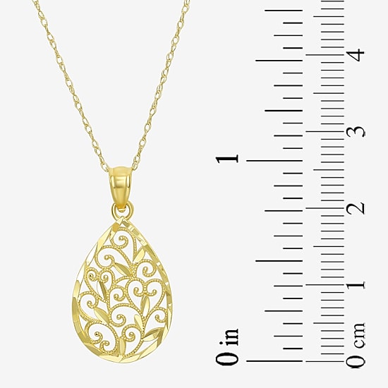 Womens 10K Gold Pear 18 Inch Pendant Necklace