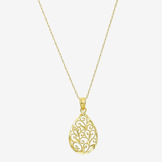 Womens 10K Gold Pear 18 Inch Pendant Necklace