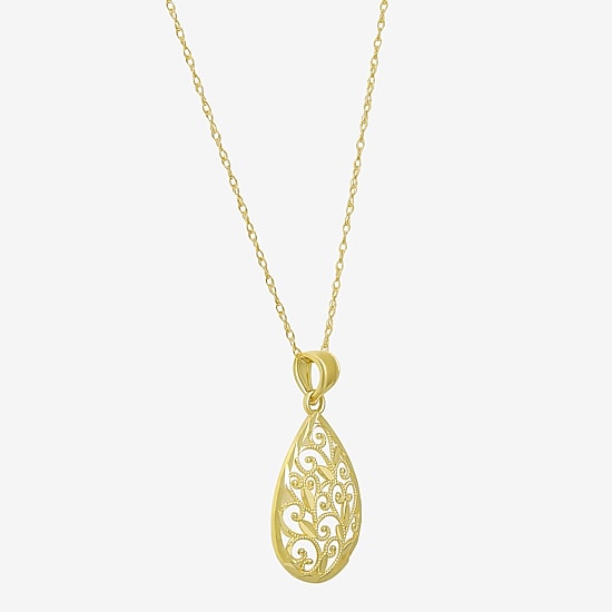 Womens 10K Gold Pear 18 Inch Pendant Necklace
