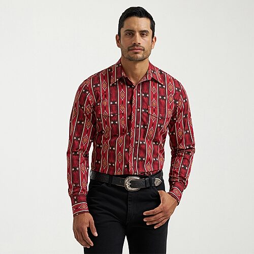 Wrangler Retro Woven Mens Long Sleeve Regular Fit Button-Down Shirt, Medium, Red