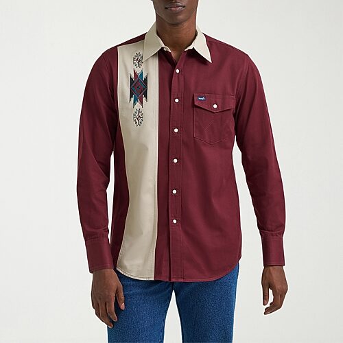 Wrangler Retro Woven Mens Long Sleeve Regular Fit Button-Down Shirt, Medium, Red