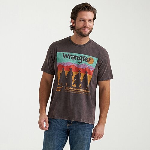 Wrangler Western Mens Crew Neck Short Sleeve Regular Fit Graphic T-Shirt, Xx-large, Black