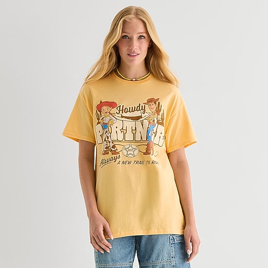 Womens Juniors Crew Neck Short Sleeve Loose Fit Toy Story Graphic T-Shirt