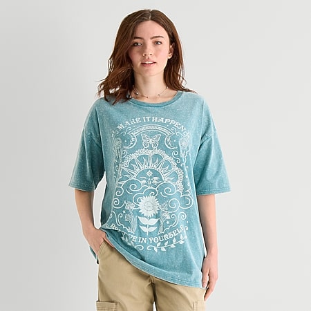 New World Celestial Womens Juniors Crew Neck Short Sleeve