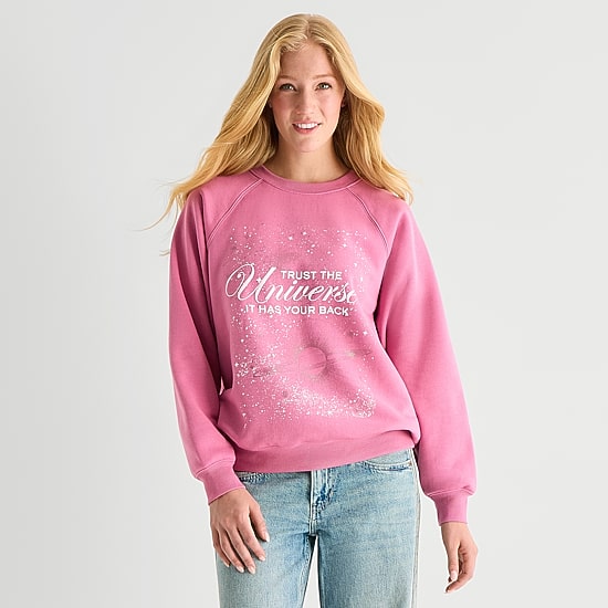Trust The Universe Fleece Womens Juniors Crew Neck Long Sleeve Sweatshirt
