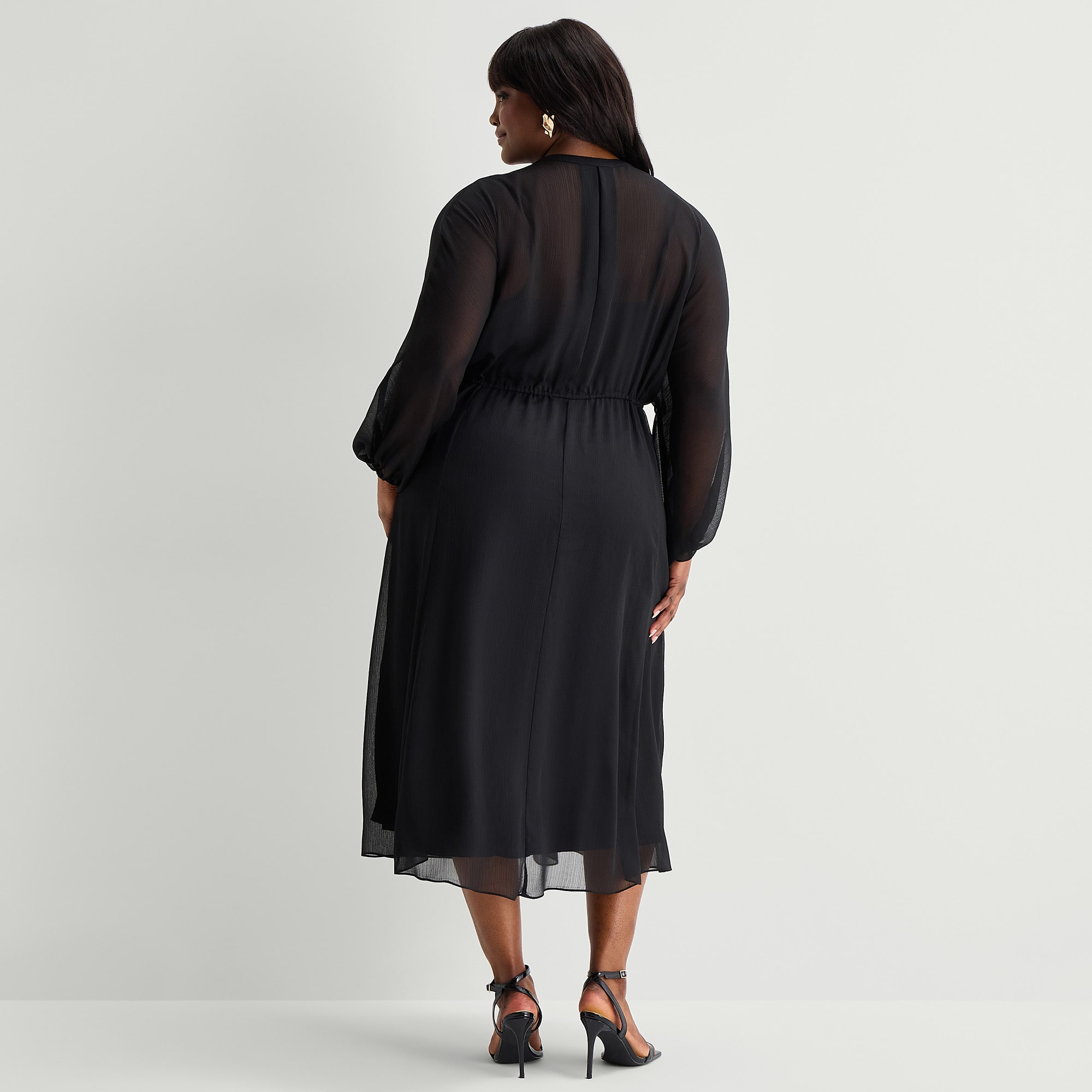 Premier Amour Womens Plus V Neck Long Sleeve Puffed Maxi Dress