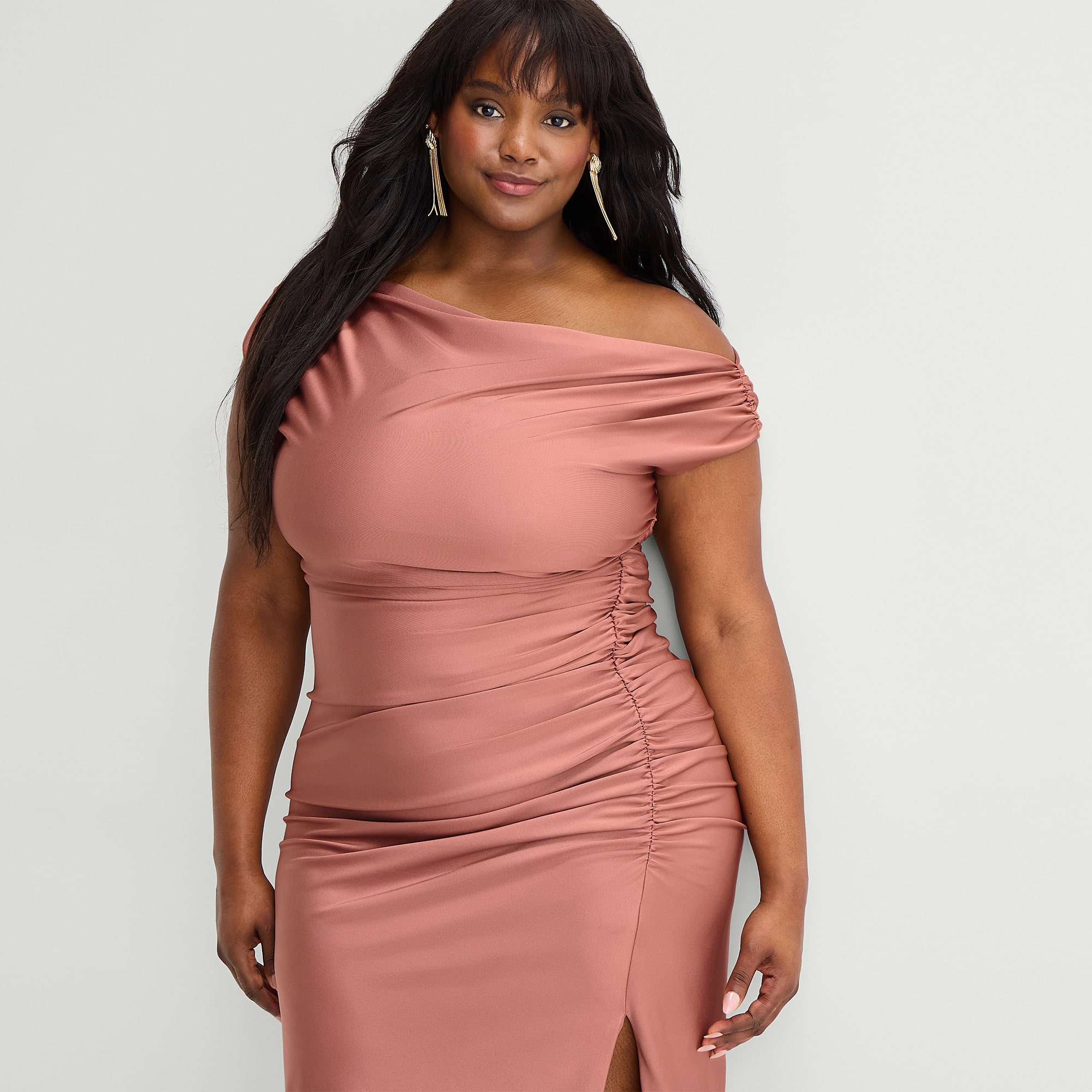 Premier Amour Womens Plus Midi Asymmetrical Neck Sleeveless Sheath Dress