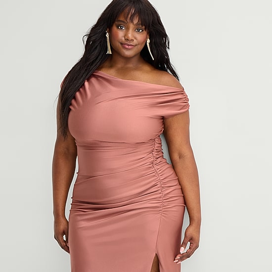 Premier Amour Womens Plus Midi Asymmetrical Neck Sleeveless Sheath Dress