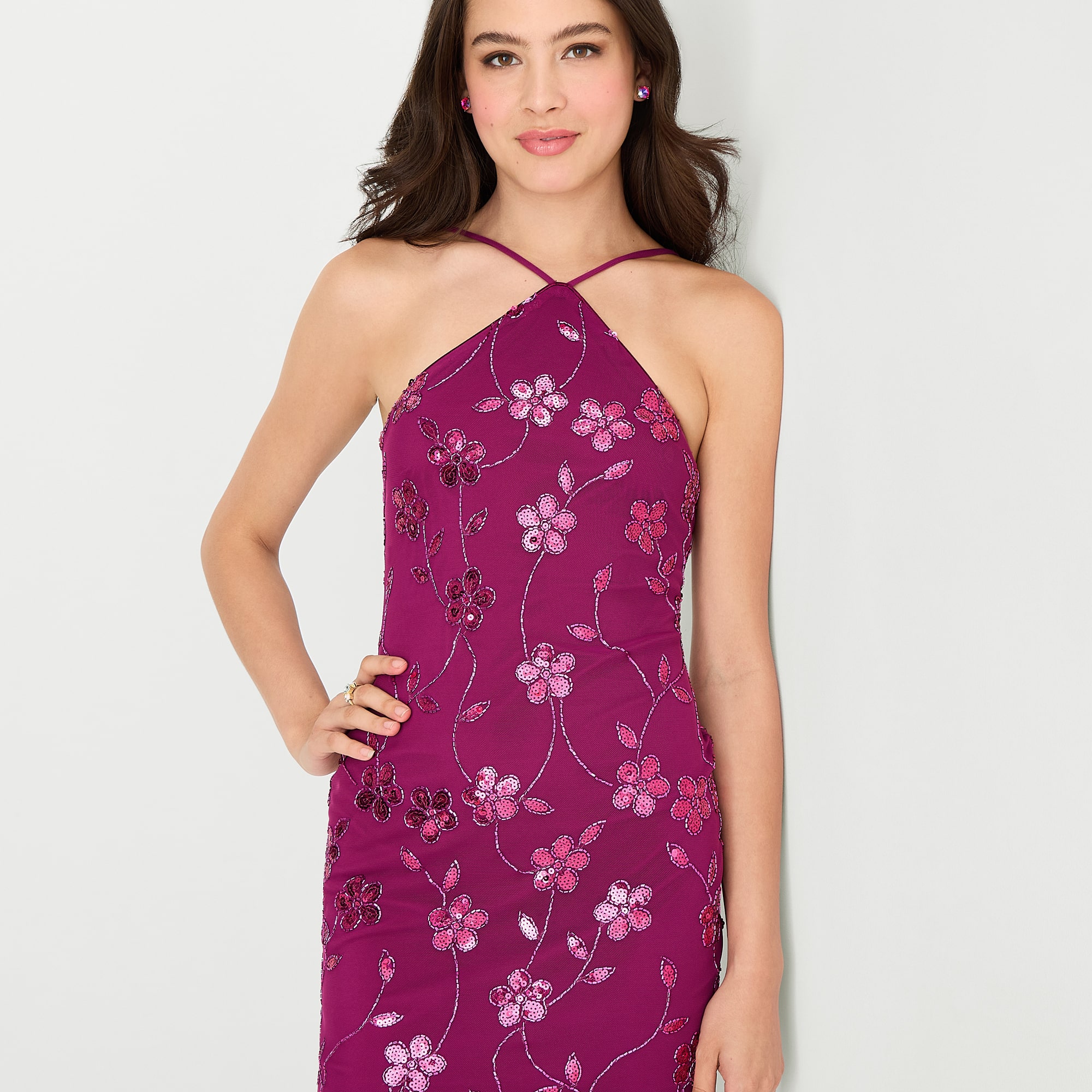 City Triangle Womens Juniors Straight Neck Sleeveless Embellished Embroidered Partially Lined Bodycon Dress
