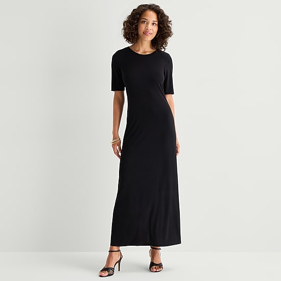 MSK Womens Round Neck Short Sleeve Fitted Maxi Dress