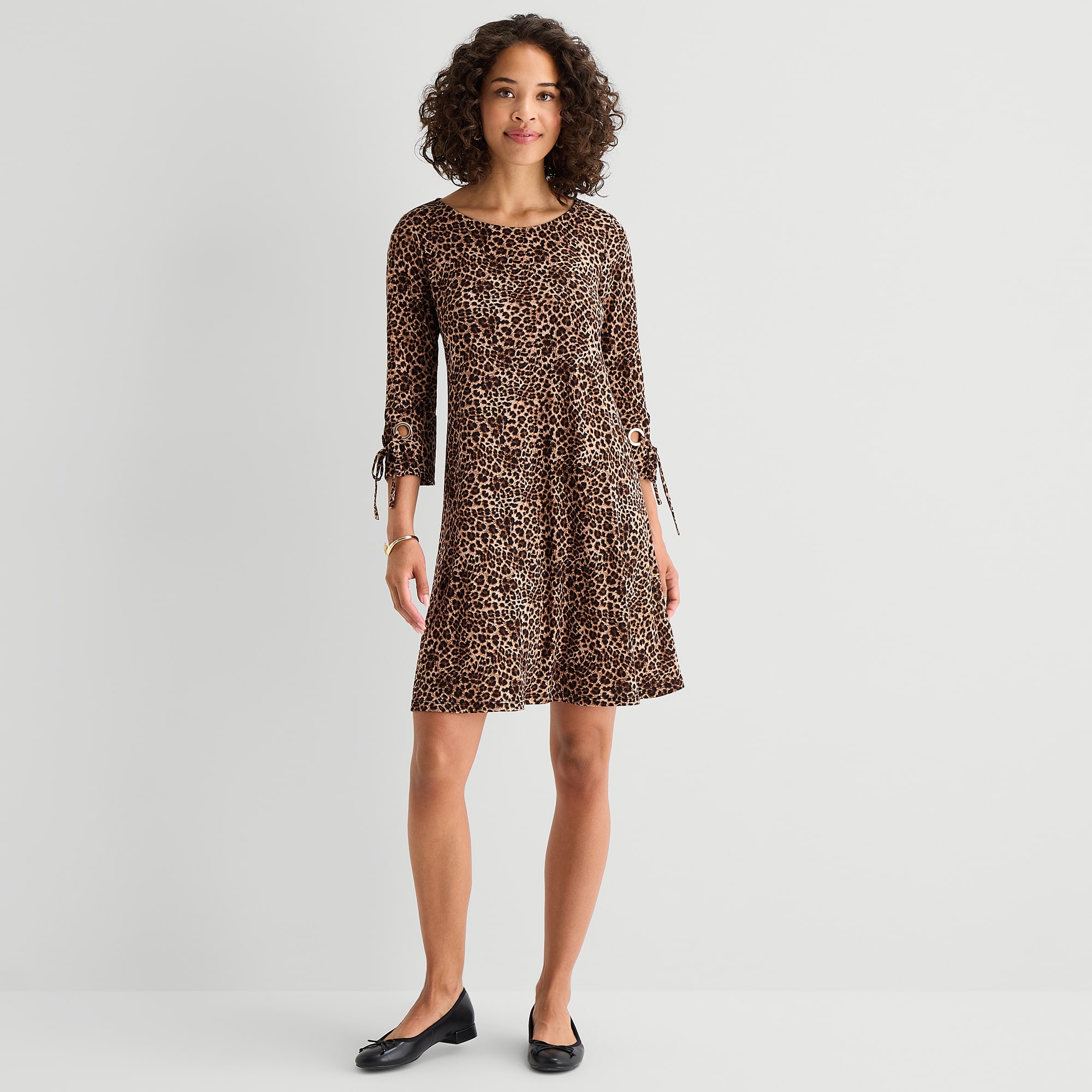 MSK Womens Round Neck 3/4 Sleeve Animal Shift Dress